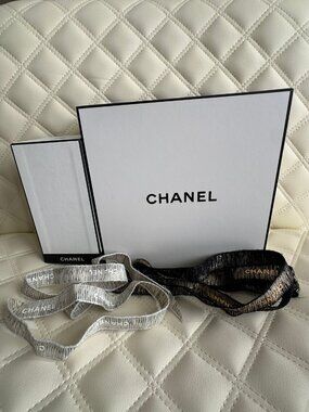 Chanel Gift Box Set of 2 Empty White Boxes with 2 Ribbons